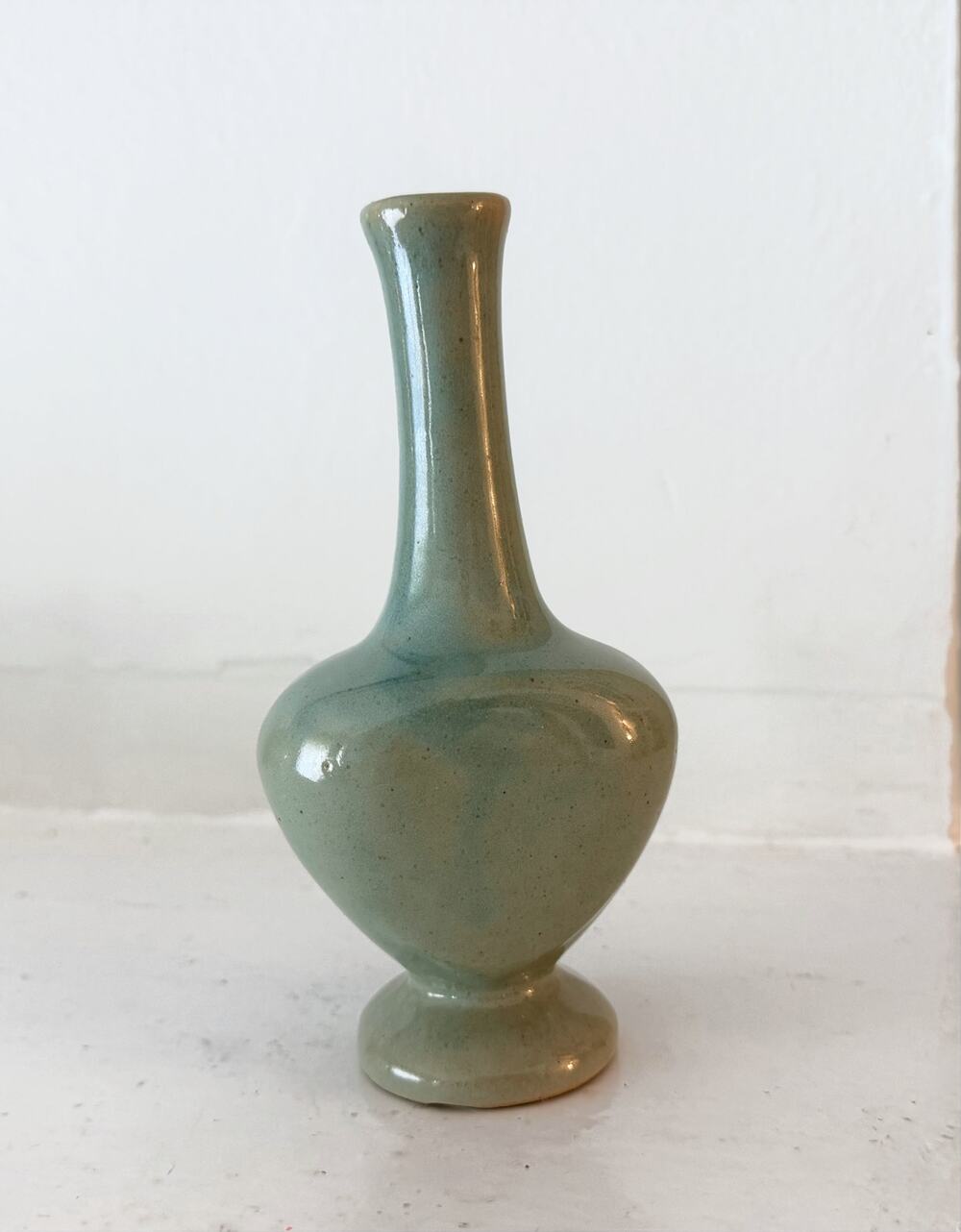 Zanesville Stoneware Seacrest BudVase Green Turquoise MCM Pottery Perfume Bottle